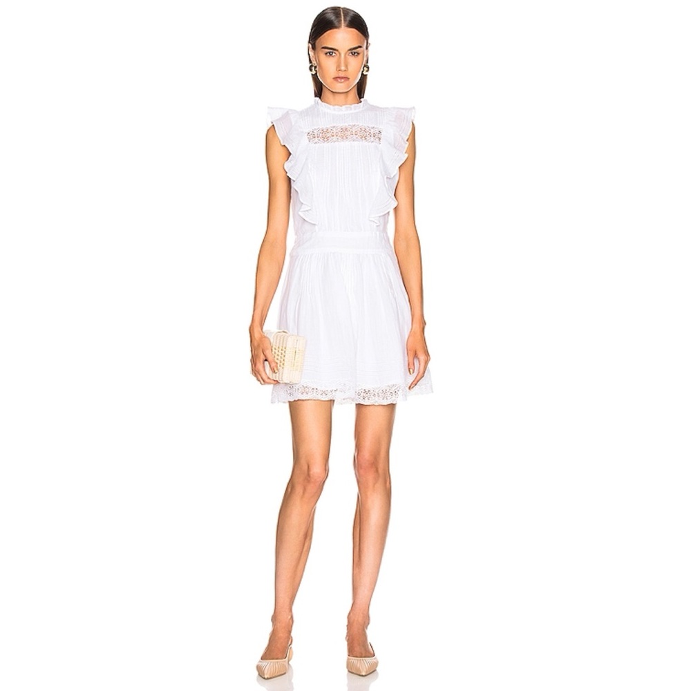 FRAME Pin-tuck Ruffle Crochet Lace Voile Dress S - Picture 4 of 15